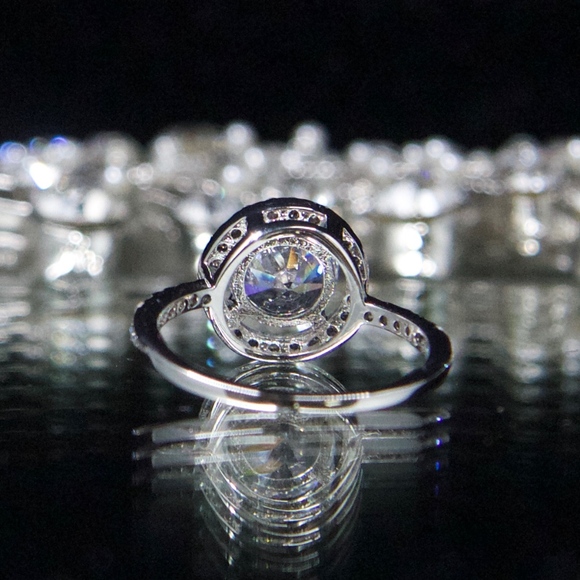 14kt Gold Dipped Swarovski Halo Engagement Ring - Picture 8 of 8